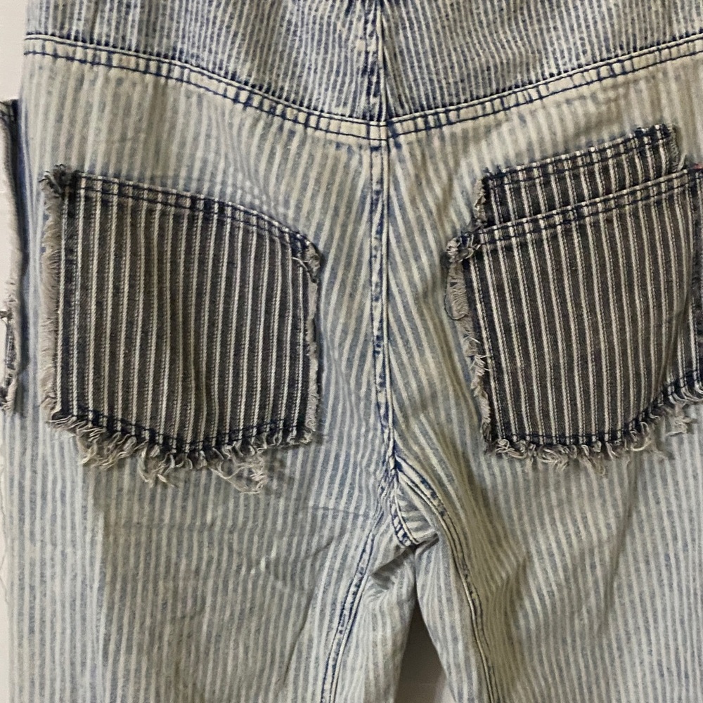 Oli & Hali Multi Stripe Patchwork Denim Barrel Jeans Light Wash Boho Size Small - Picture 6 of 9
